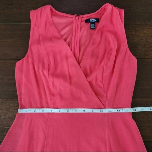 Chaps Women's Sleeveless Chiffon Sharkbite Hem Surplice Dress Size 4 Watermelon - Picture 8 of 9